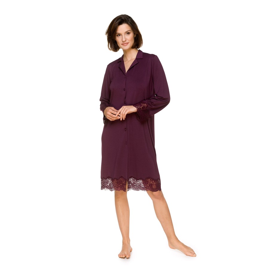Camisón largo violeta de micromodal vista frontal